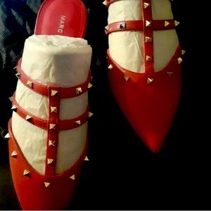 Marc Fisher Red Studded Mules Shoes